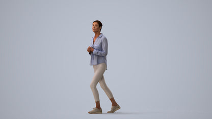 3D scanned senior woman standing casual, photorealistic archviz people for Enscape and SketchUp, three-quarter view render