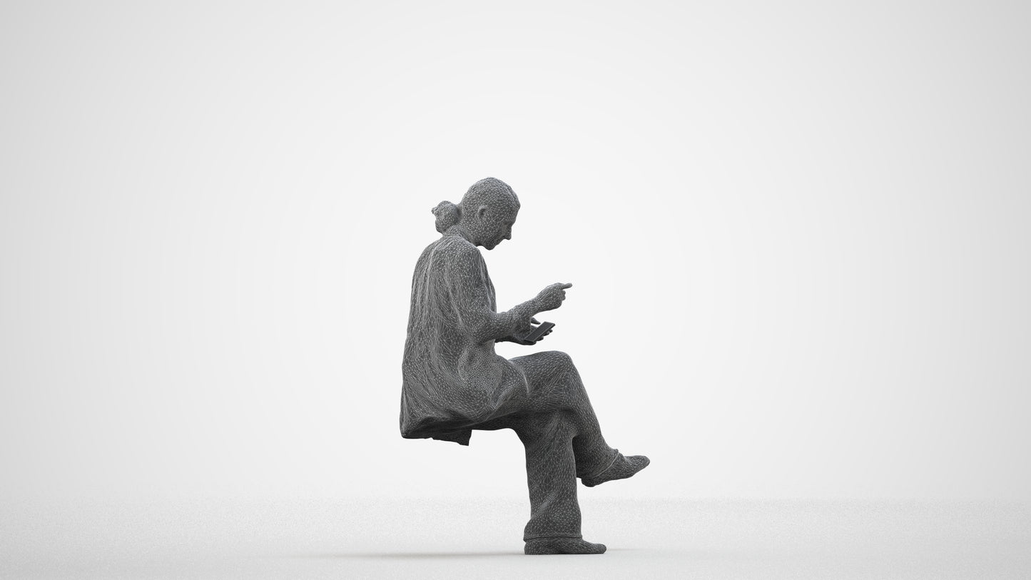 3D human model woman business, photogrammetry scanned person for archviz, wireframe side view