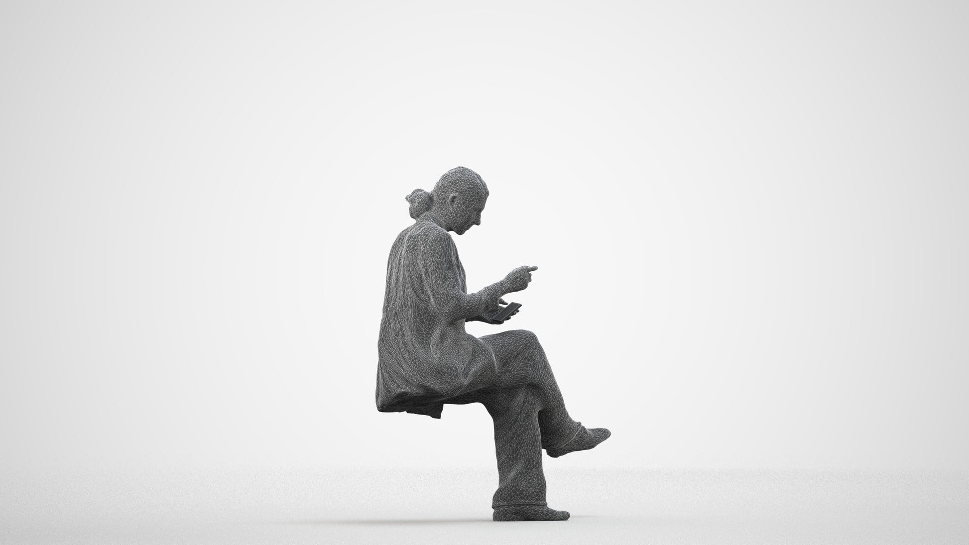3D human model woman business, photogrammetry scanned person for archviz, wireframe side view