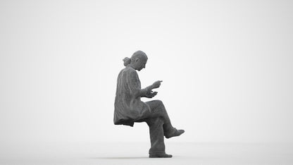 3D human model woman business, photogrammetry scanned person for archviz, wireframe side view