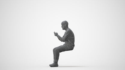 3D human model man casual sitting, photogrammetry scanned person for archviz, square thumbnail