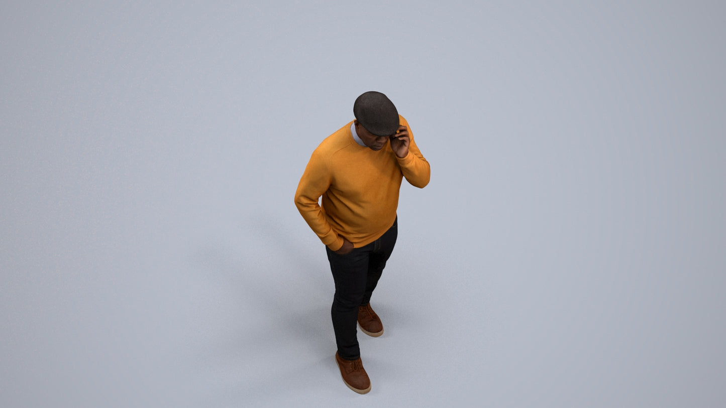 realistic 3D human man casual walking, archviz people FBX OBJ for Blender, back view render