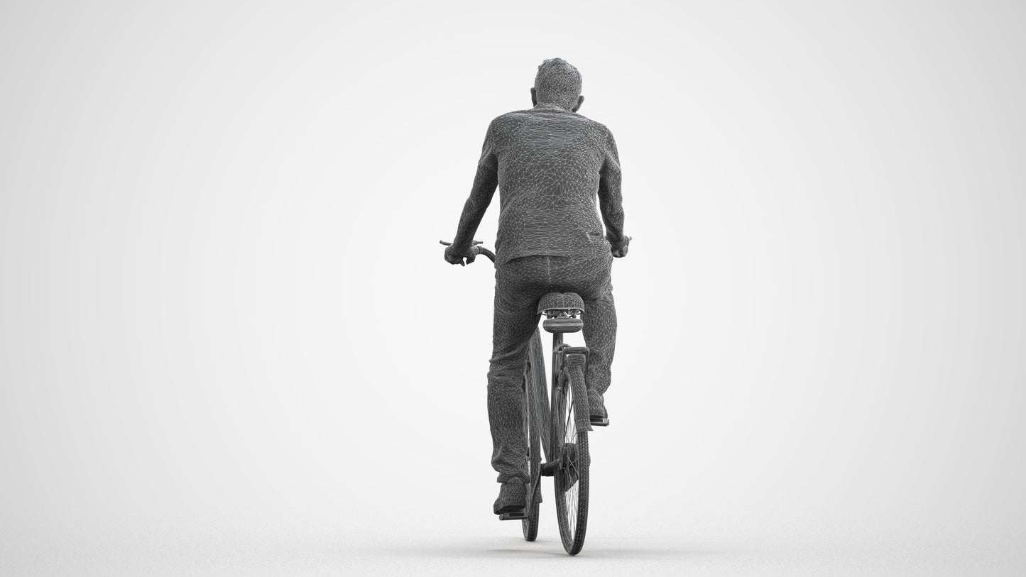scanned 3D senior man casual cycling, photogrammetry people for Enscape and V-Ray, wireframe front view