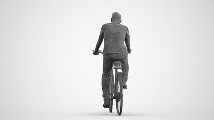 scanned 3D senior man casual cycling, photogrammetry people for Enscape and V-Ray, wireframe front view
