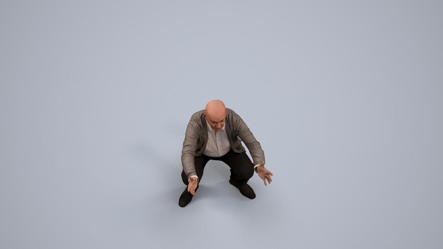 3D scanned senior man standing casual, photorealistic archviz people for Enscape and SketchUp, back view render