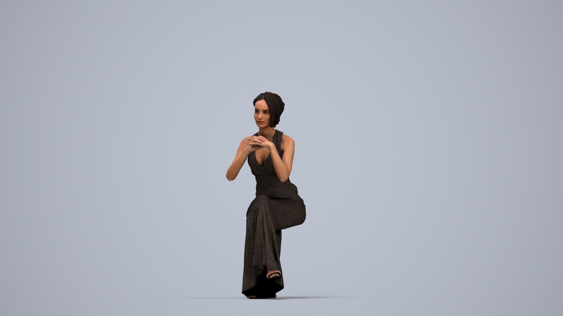 3D people model woman formal formalaffairs, scanned human for 3ds Max rendering, top-down view render