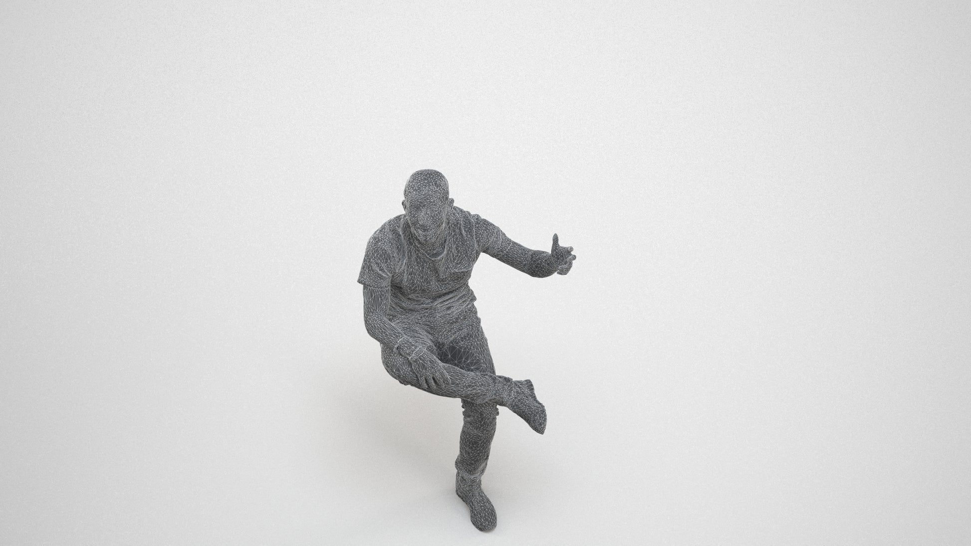 realistic 3D people man casual sitting, render-ready for V-Ray and Corona, FBX OBJ, wireframe three-quarter view