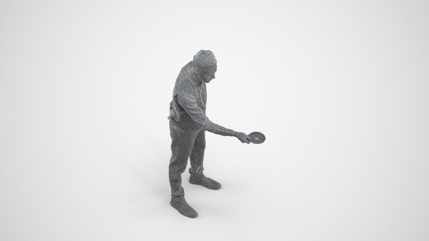 3D people model man hospitality, scanned human for 3ds Max rendering, wireframe three-quarter view
