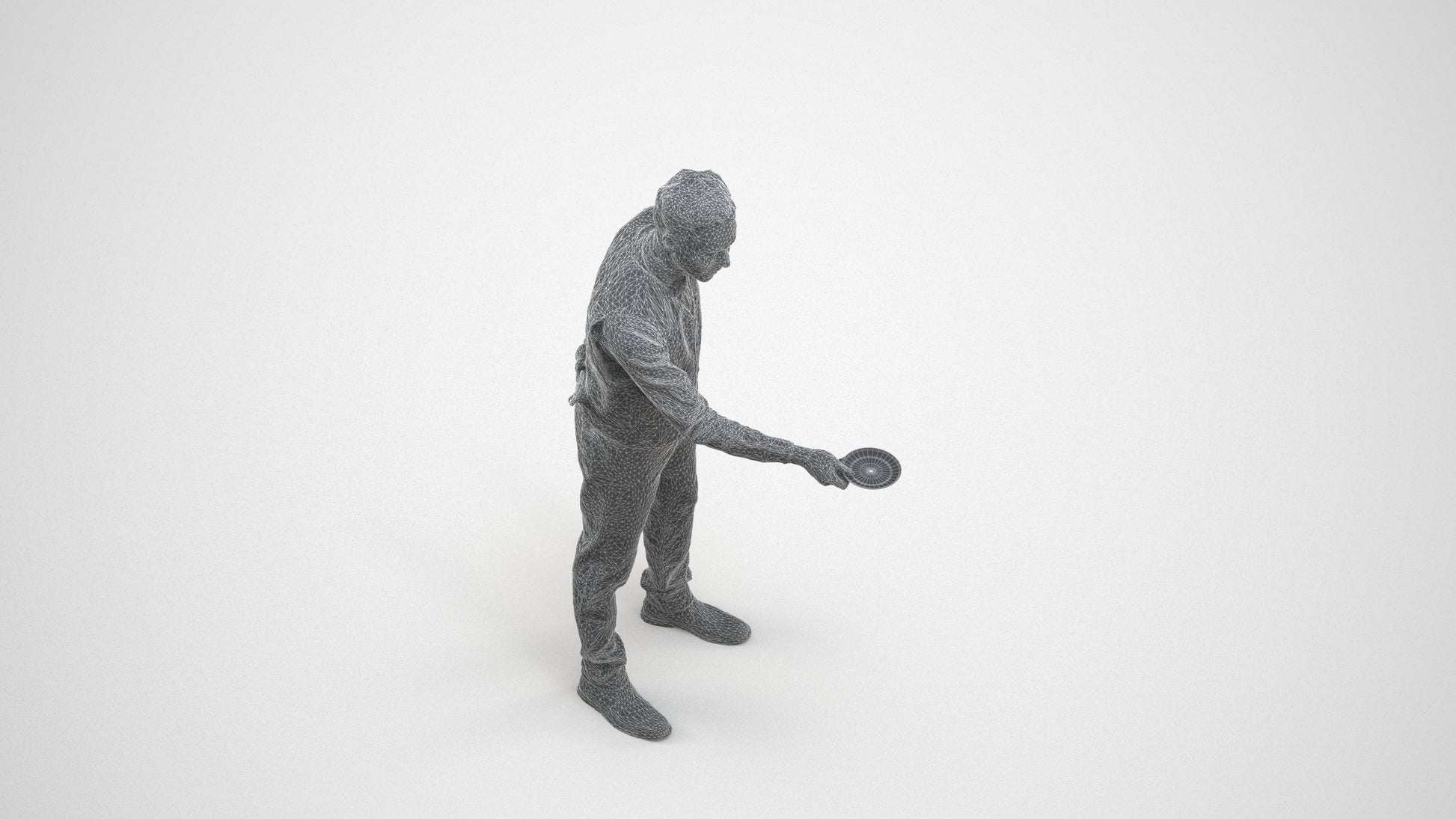 3D people model man hospitality, scanned human for 3ds Max rendering, wireframe three-quarter view