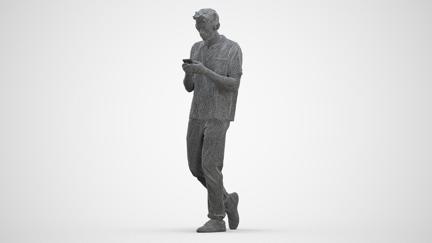 photogrammetry 3D man casual walking, realistic human model archviz FBX, three-quarter front view render
