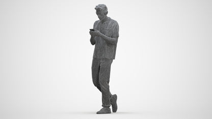 photogrammetry 3D man casual walking, realistic human model archviz FBX, three-quarter front view render