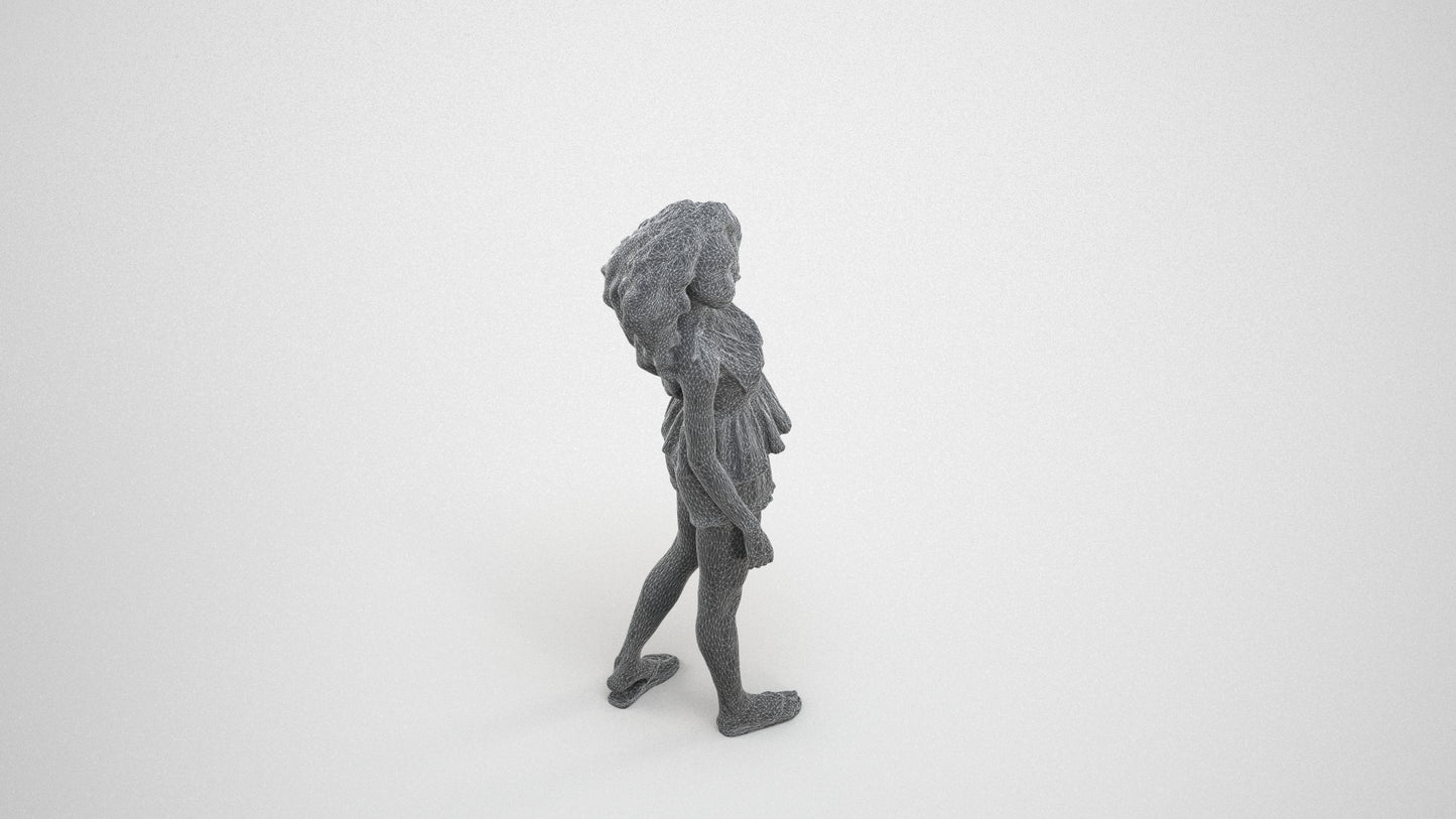 scanned 3D woman casual standing, photogrammetry people for Enscape and V-Ray, wireframe three-quarter view