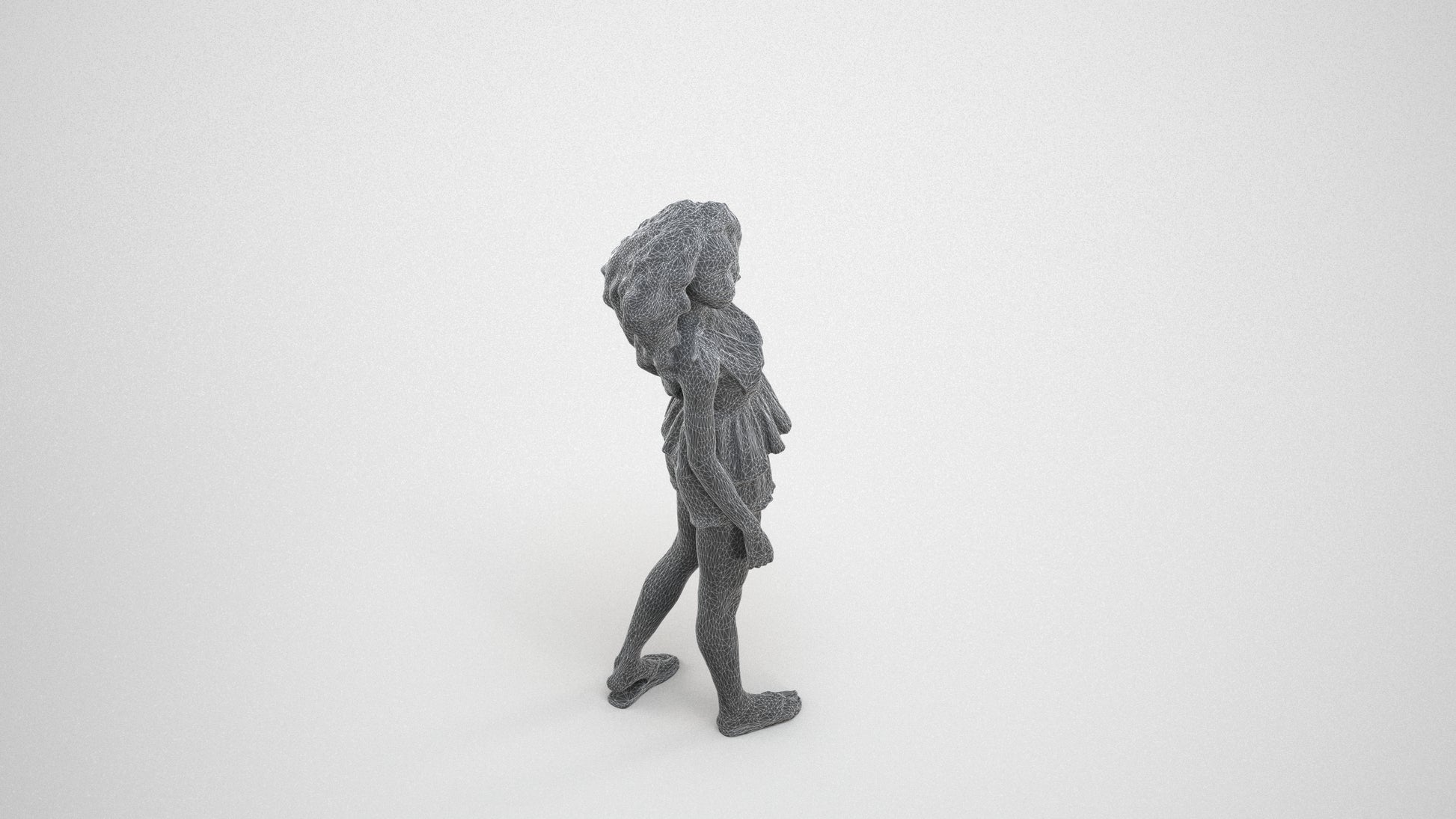 scanned 3D woman casual standing, photogrammetry people for Enscape and V-Ray, wireframe three-quarter view