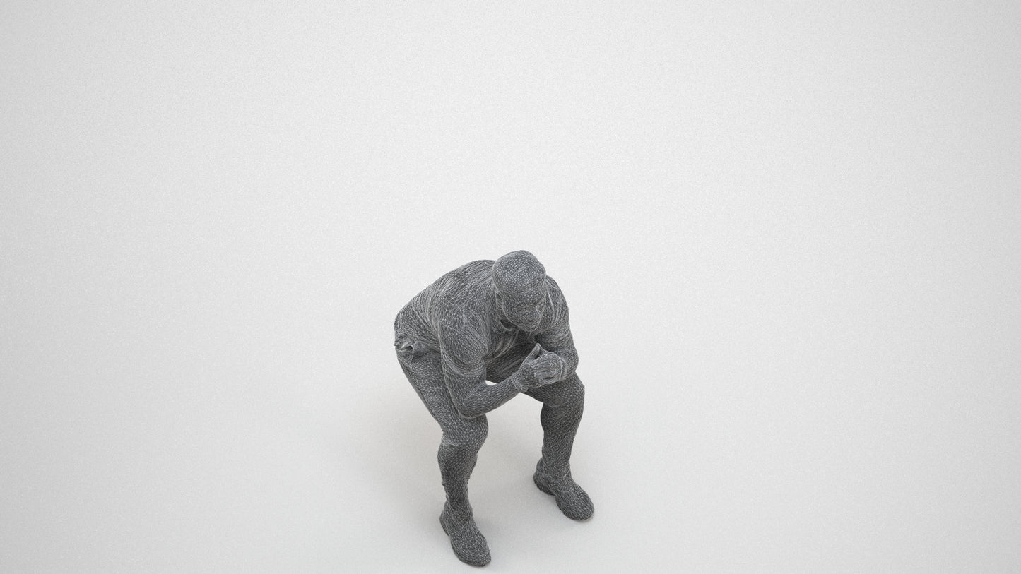 realistic 3D people man casual sitting, render-ready for V-Ray and Corona, FBX OBJ, wireframe three-quarter view