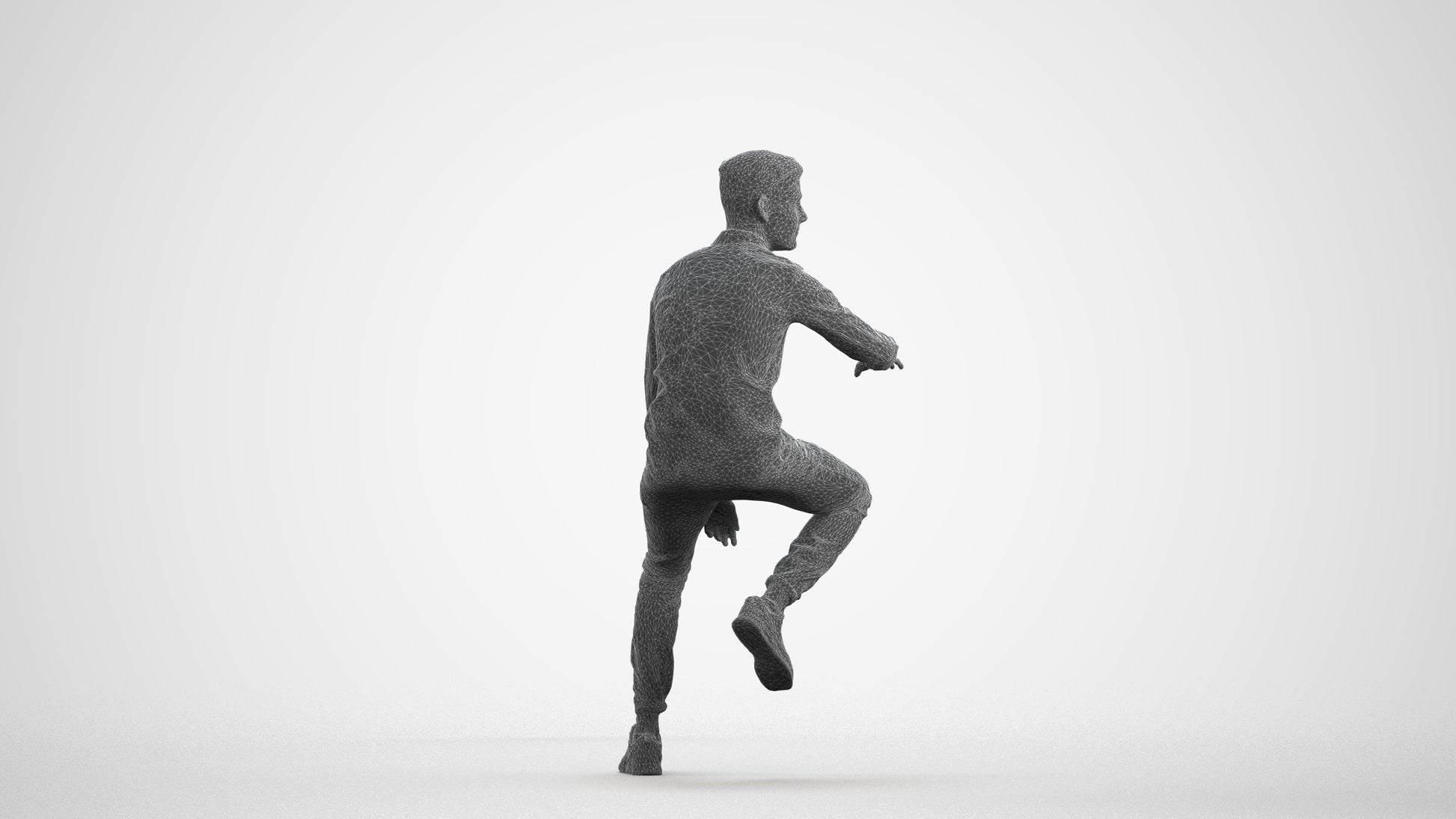 realistic 3D people man casual sitting, render-ready for V-Ray and Corona, FBX OBJ, wireframe front view