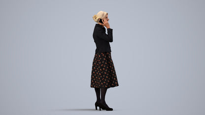 3D human model senior woman business standing, photogrammetry scanned person for archviz, side view render