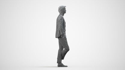 realistic 3D people man business standing, render-ready for V-Ray and Corona, FBX OBJ, wireframe side view