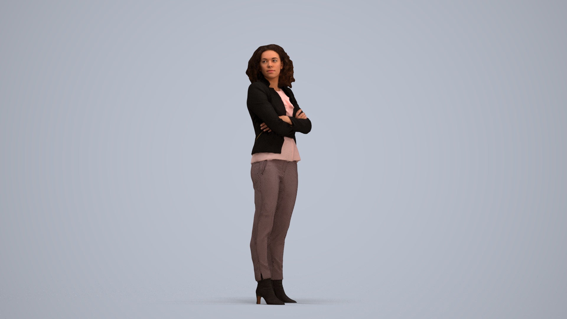 scanned 3D woman business standing, photogrammetry people for Enscape and V-Ray, standing pose render