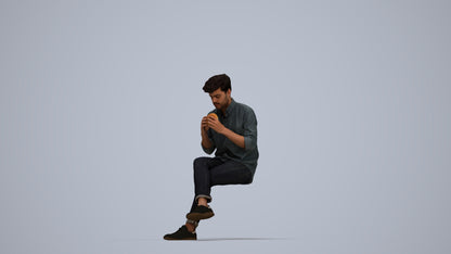 realistic 3D human man casual sitting, archviz people FBX OBJ for Blender, top-down view render