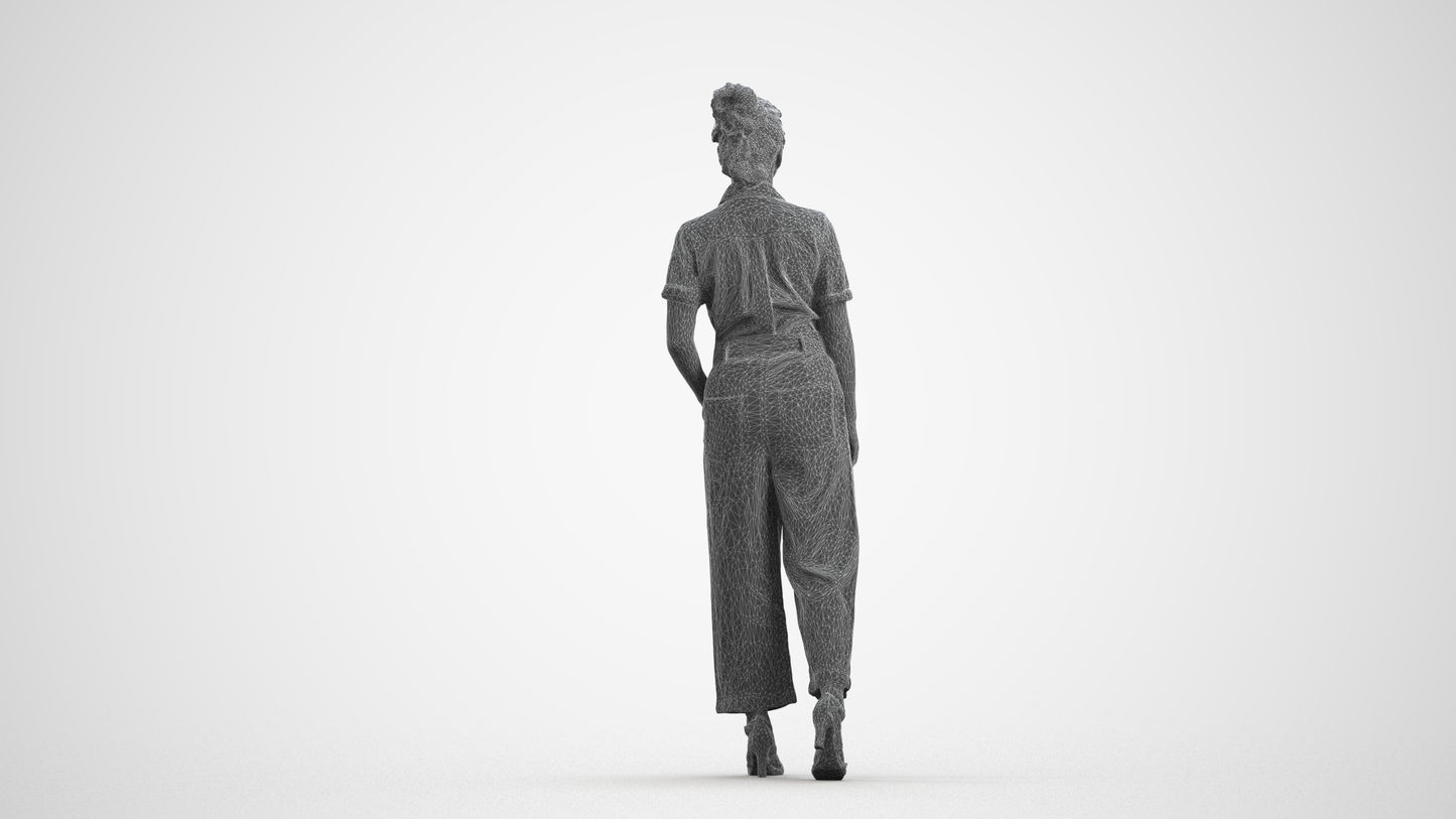 photogrammetry 3D woman formal walking, realistic human model archviz FBX, wireframe front view