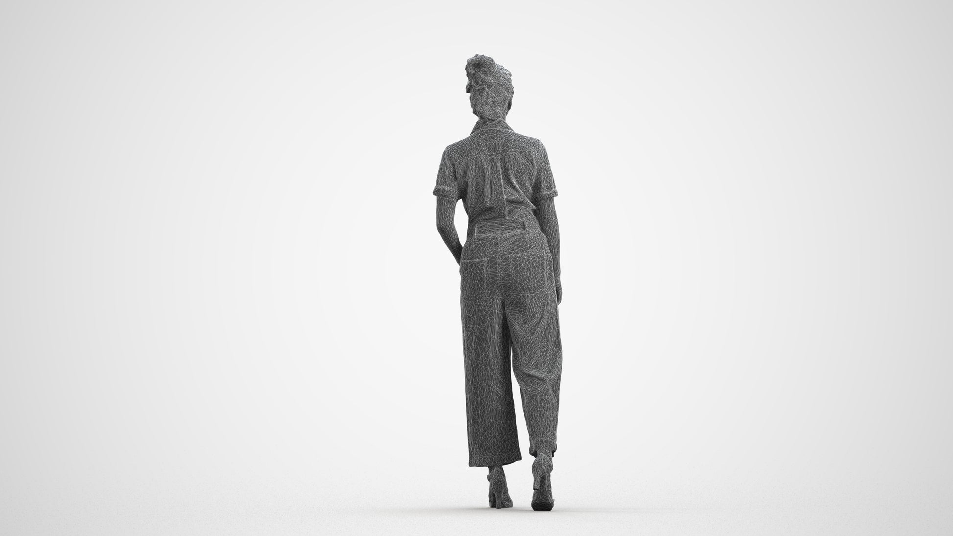 photogrammetry 3D woman formal walking, realistic human model archviz FBX, wireframe front view