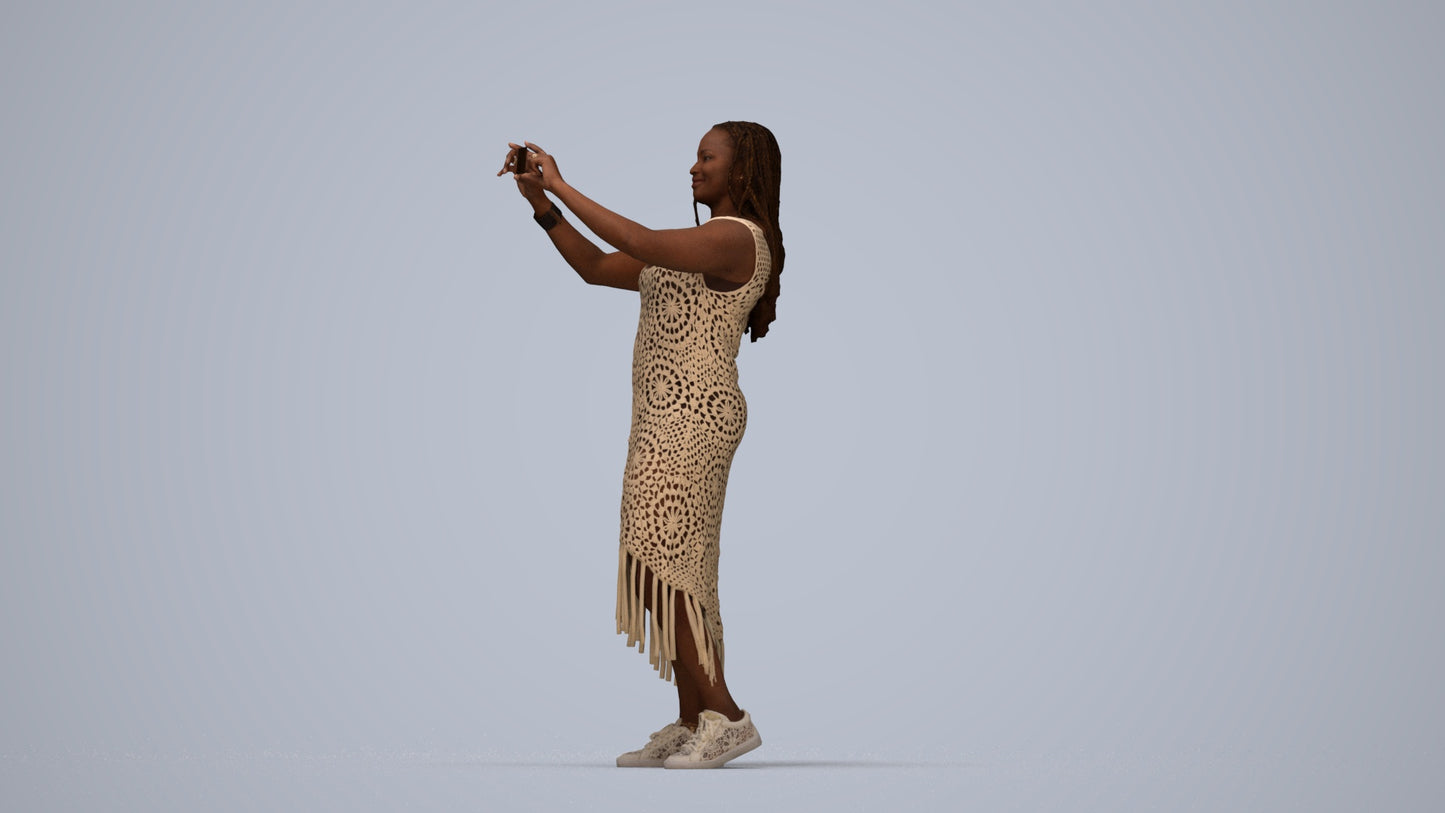 realistic 3D woman casual standing, scanned archviz people for Blender and 3ds Max, top-down view render