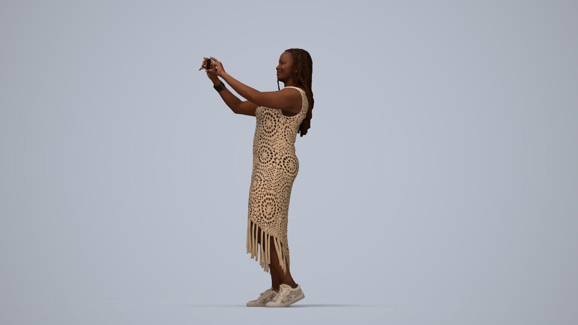 realistic 3D woman casual standing, scanned archviz people for Blender and 3ds Max, top-down view render