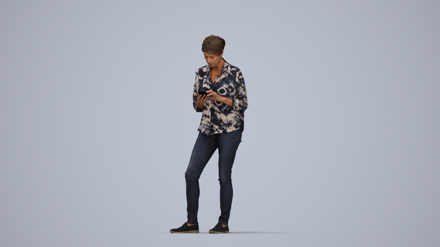 realistic 3D people woman casual standing, render-ready for V-Ray and Corona, FBX OBJ, top-down view render