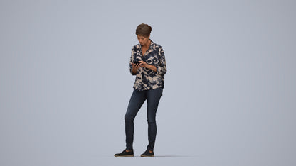 realistic 3D people woman casual standing, render-ready for V-Ray and Corona, FBX OBJ, top-down view render