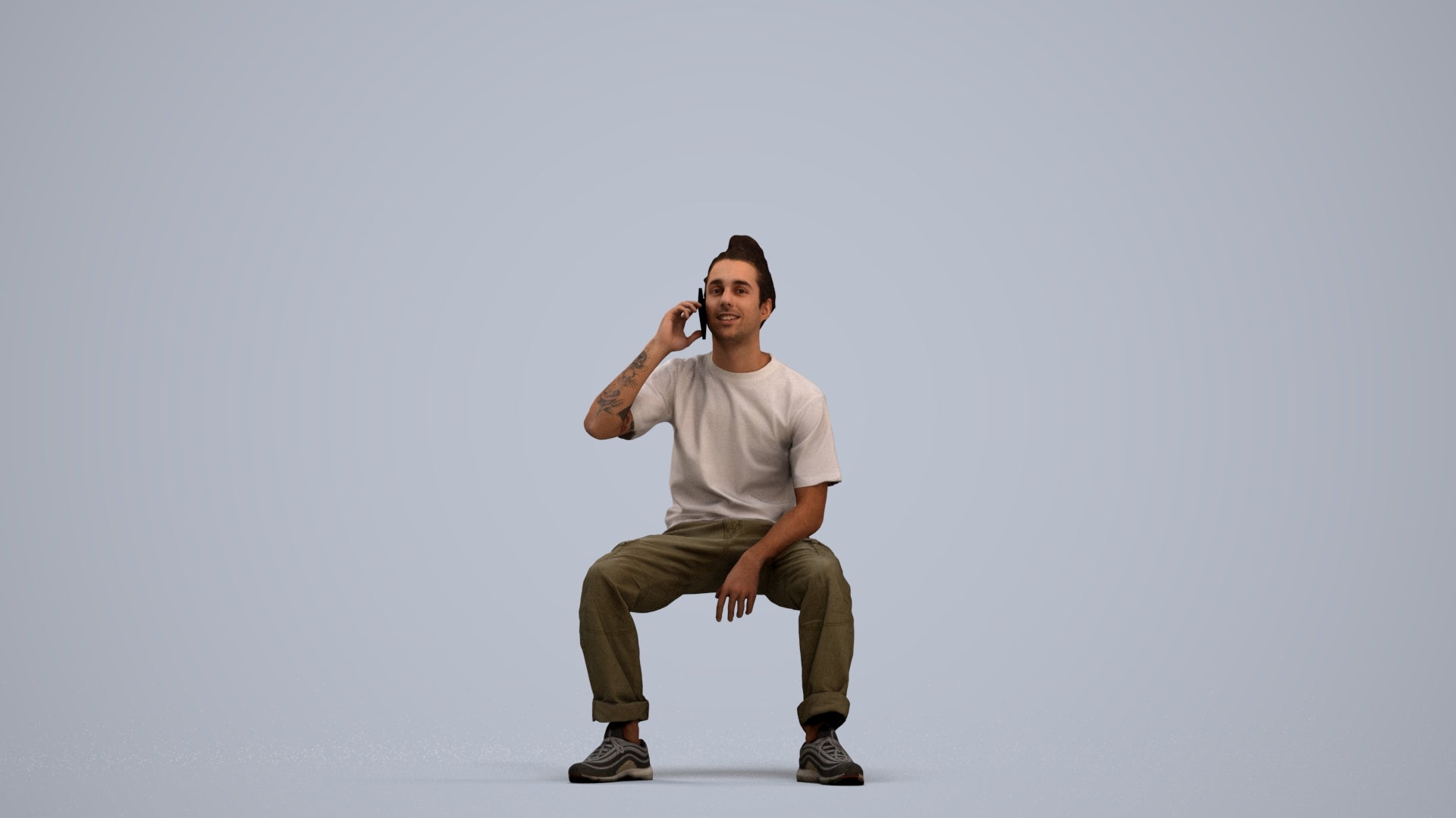 3D people model man casual sitting, scanned human for 3ds Max rendering, standing pose render