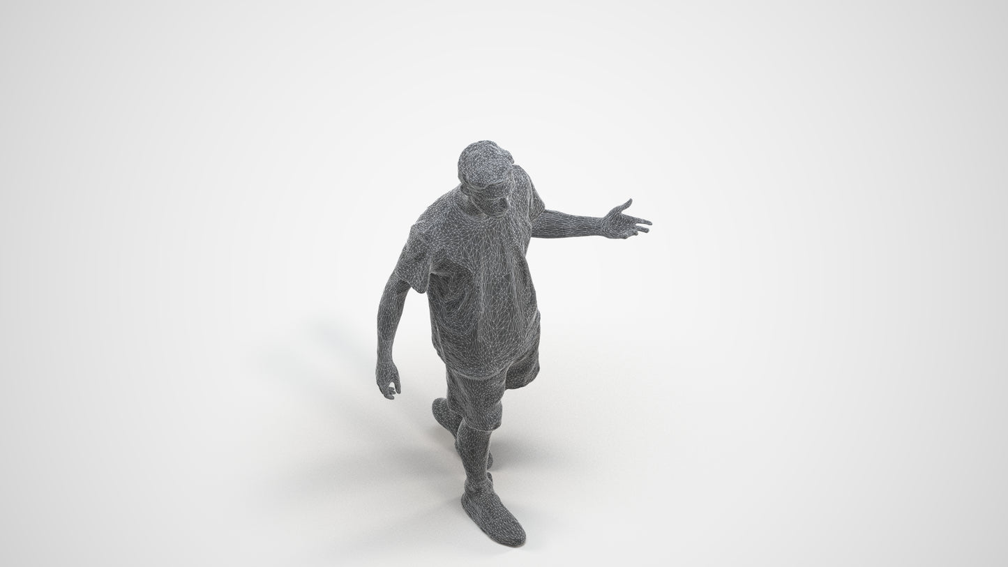 realistic 3D man sport, scanned archviz people for Blender and 3ds Max, wireframe three-quarter view