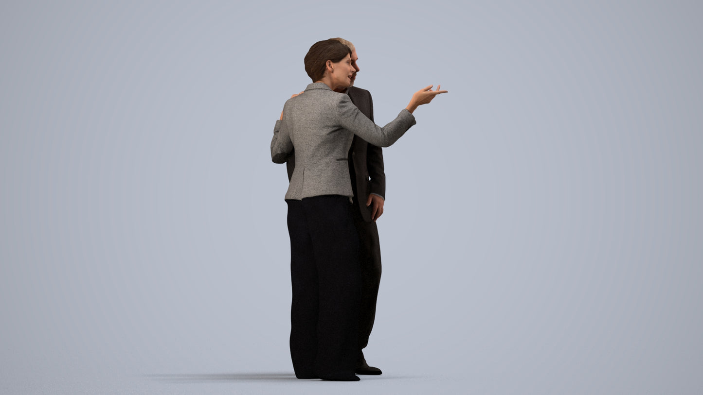 realistic 3D human woman formal couple, archviz people FBX OBJ for Blender, side view render