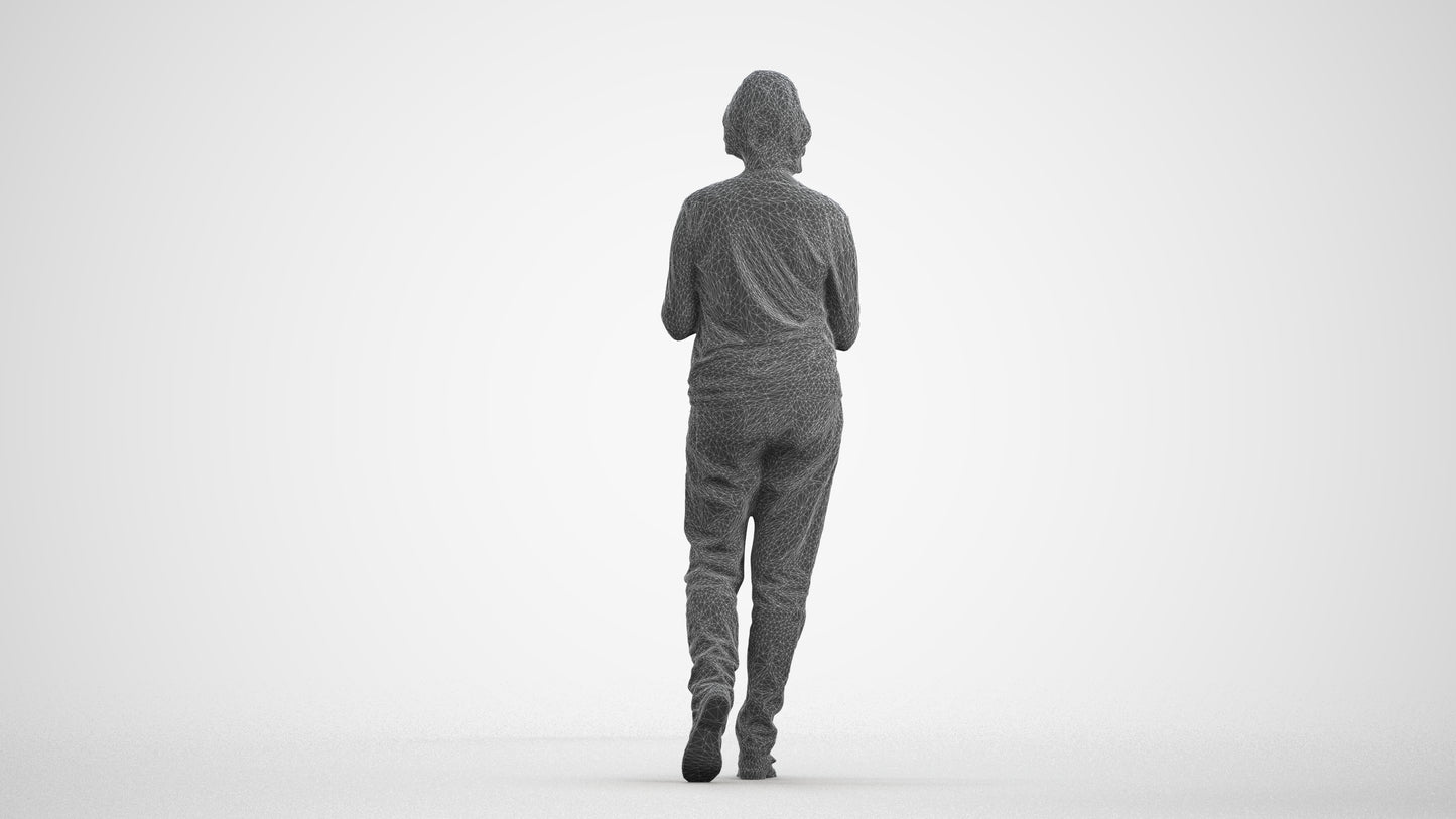 realistic 3D people woman casual walking, render-ready for V-Ray and Corona, FBX OBJ, wireframe front view