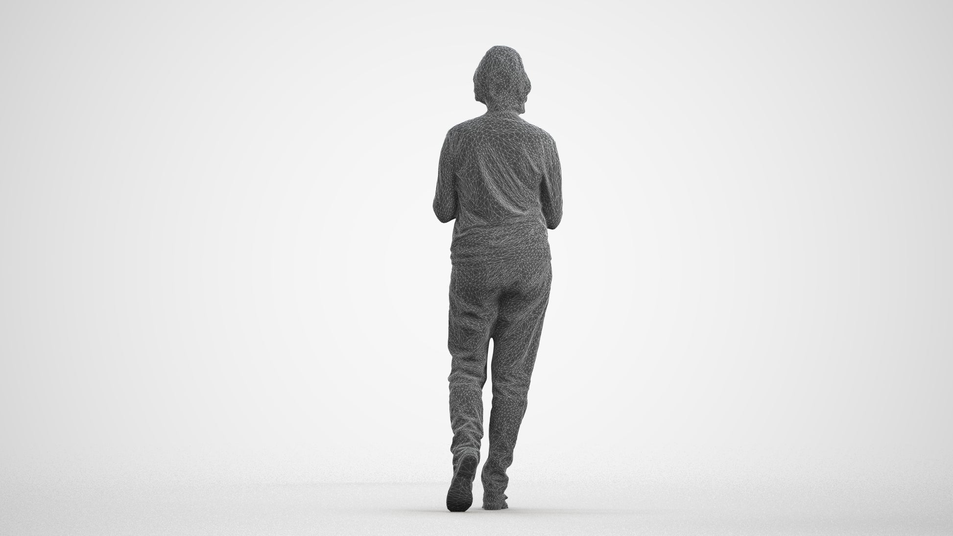 realistic 3D people woman casual walking, render-ready for V-Ray and Corona, FBX OBJ, wireframe front view