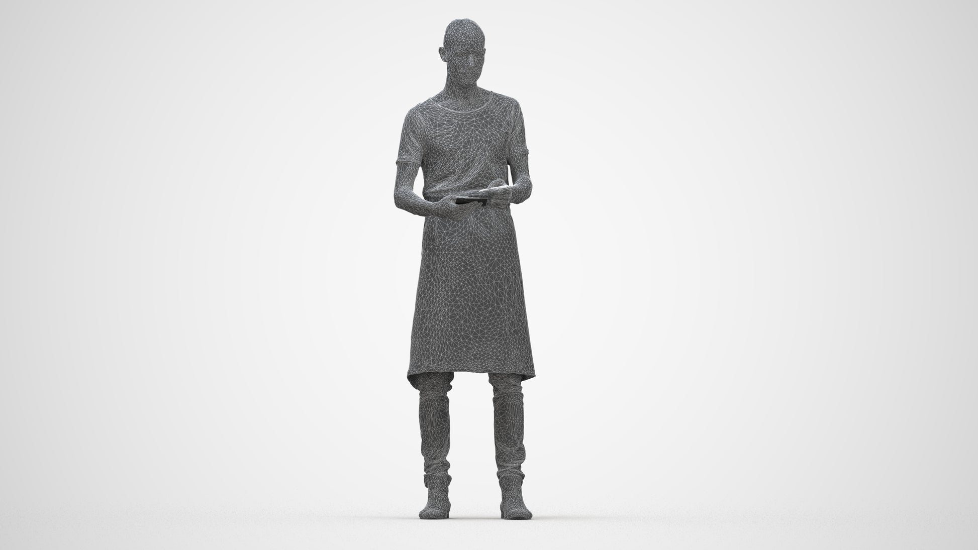 3D human model man hospitality, photogrammetry scanned person for archviz, wireframe back view