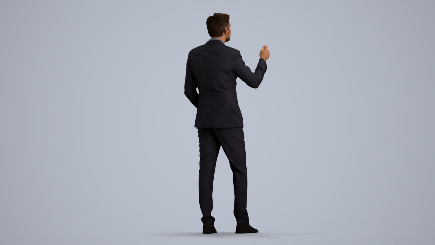 realistic 3D human man business, archviz people FBX OBJ for Blender, front view render