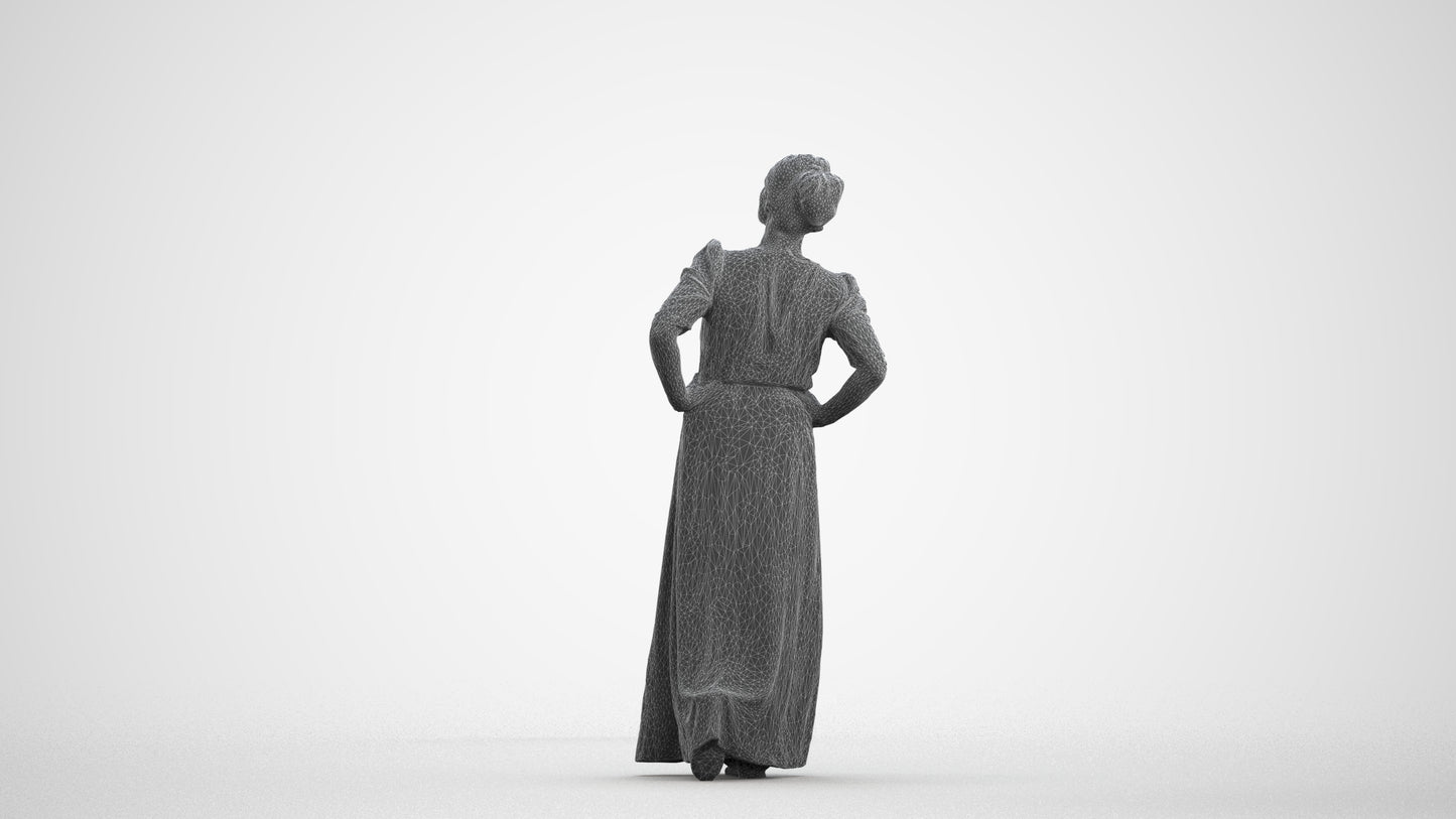 3D scanned woman standing casual, photorealistic archviz people for Enscape and SketchUp, wireframe front view