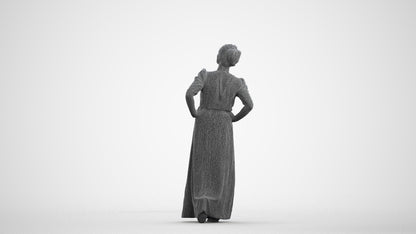 3D scanned woman standing casual, photorealistic archviz people for Enscape and SketchUp, wireframe front view