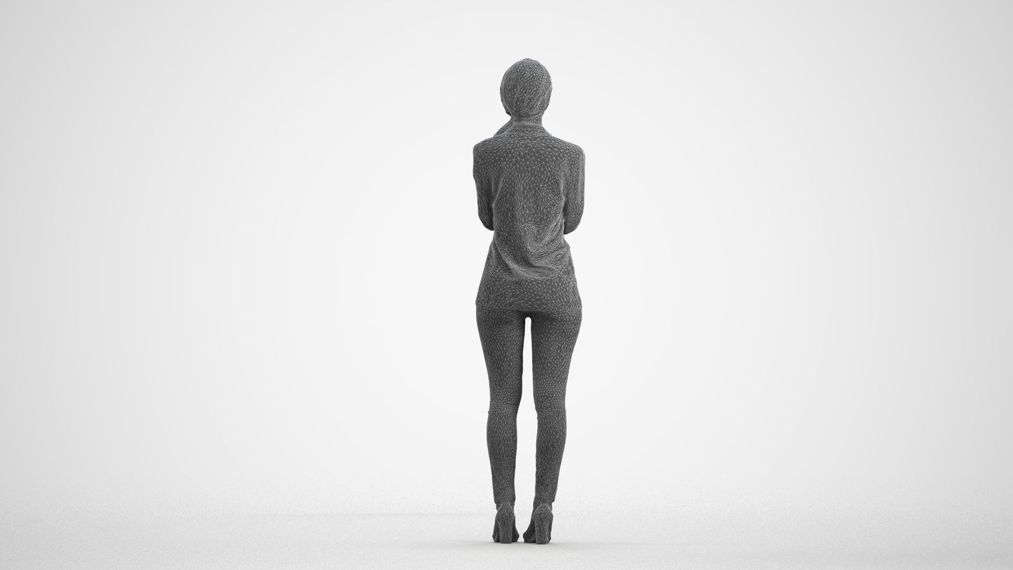 3D people model woman business standing, scanned human for 3ds Max rendering, wireframe front view