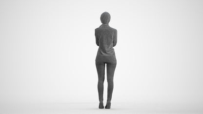 3D people model woman business standing, scanned human for 3ds Max rendering, wireframe front view