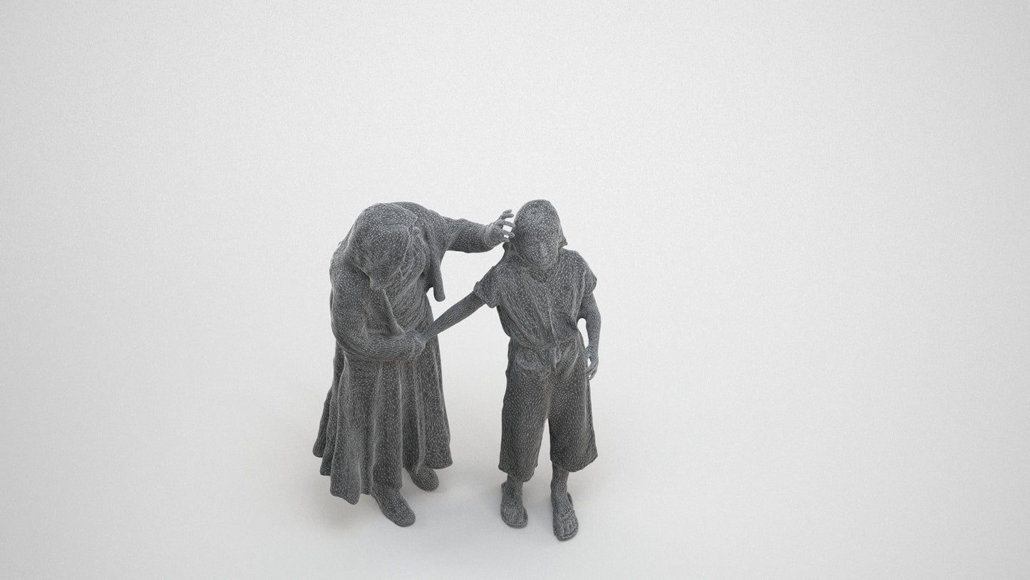 3D people model girl casual kids, scanned human for 3ds Max rendering, wireframe three-quarter view