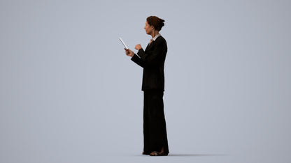 3D scanned senior woman business, photorealistic archviz people for Enscape and SketchUp, three-quarter view render