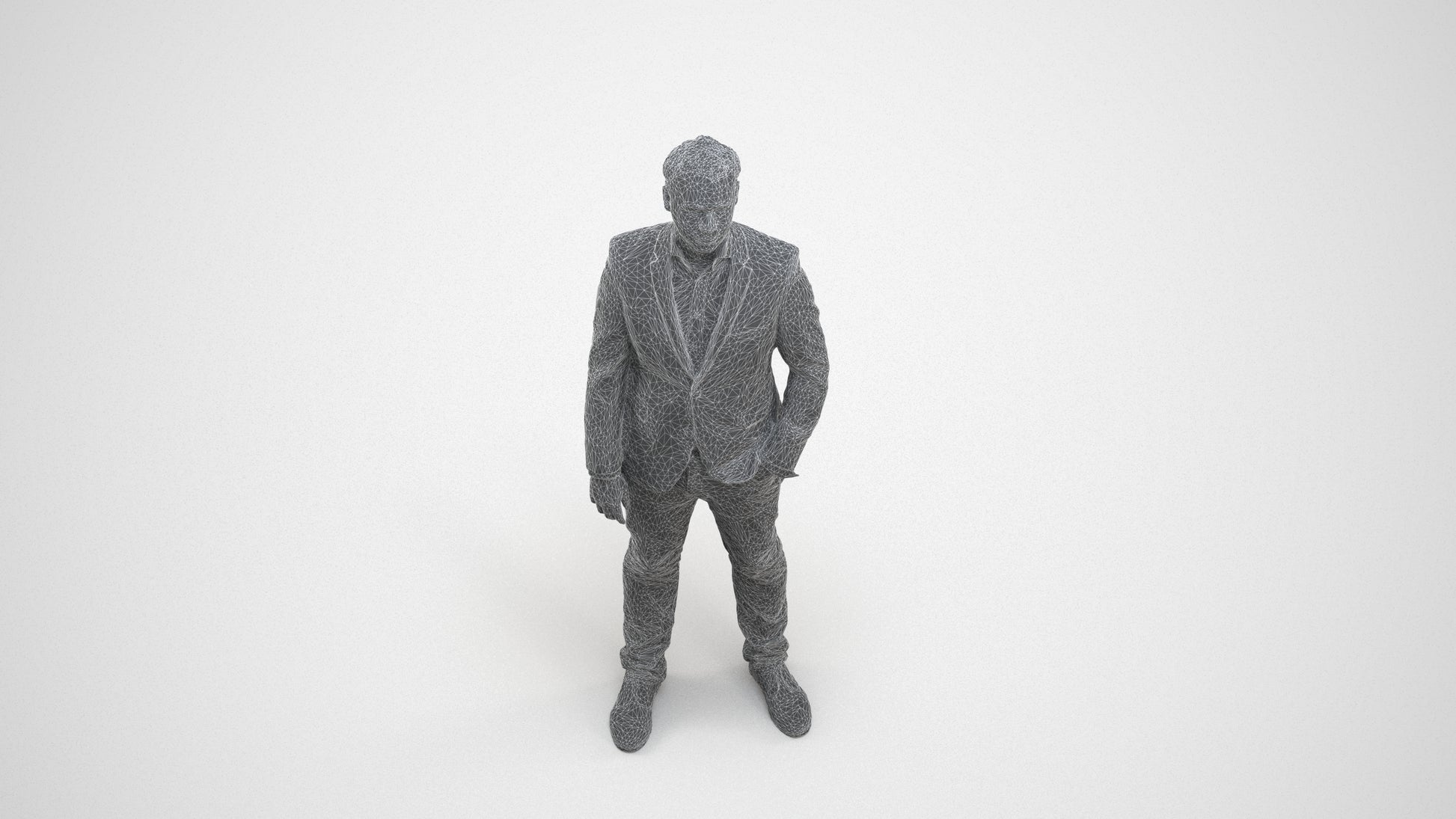 3D people model man business, scanned human for 3ds Max rendering, wireframe three-quarter view