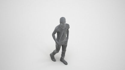 3D human model boy casual kids, photogrammetry scanned person for archviz, wireframe three-quarter view