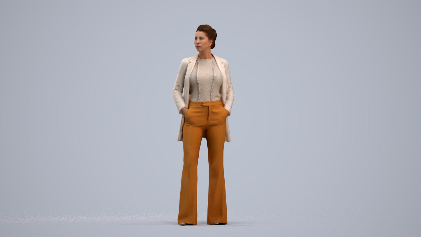 3D people model woman business standing, scanned human for 3ds Max rendering, standing pose render