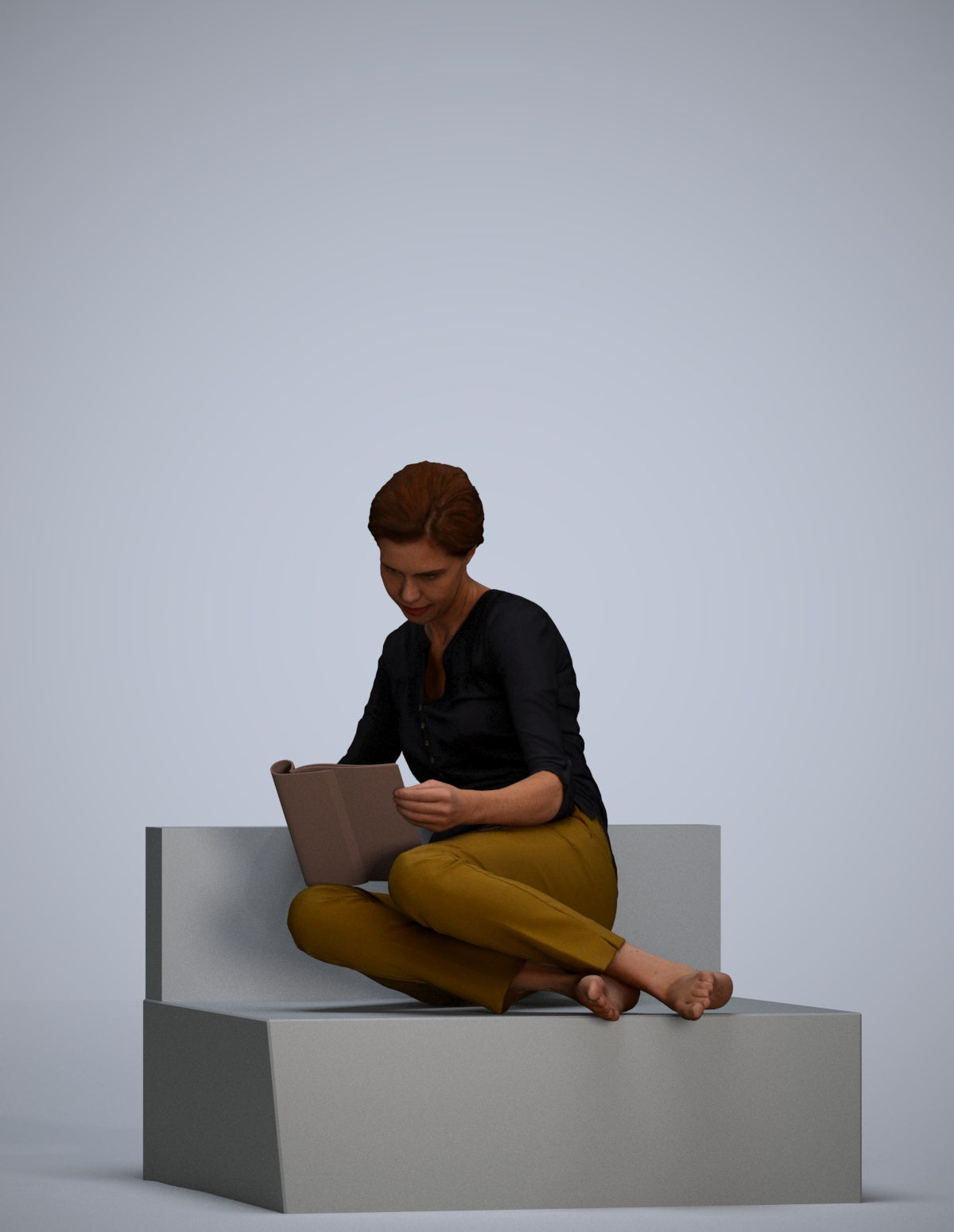 realistic 3D woman casual sitting, scanned archviz people for Blender and 3ds Max