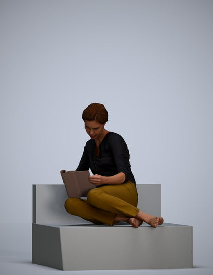 realistic 3D woman casual sitting, scanned archviz people for Blender and 3ds Max