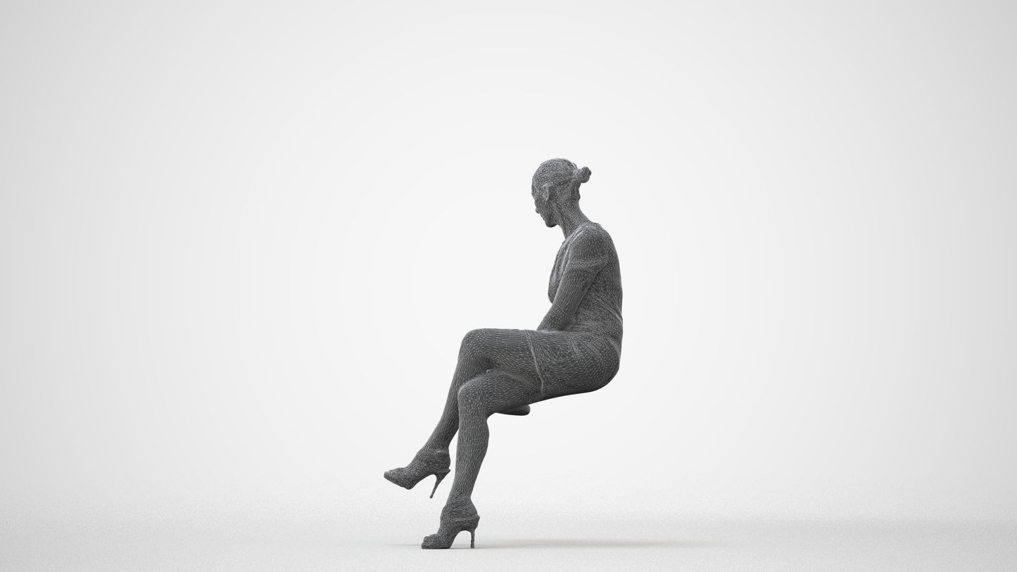 photogrammetry 3D woman business sitting, realistic human model archviz FBX, square thumbnail