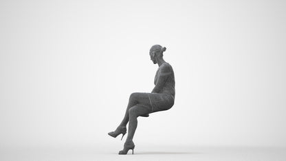 photogrammetry 3D woman business sitting, realistic human model archviz FBX, square thumbnail