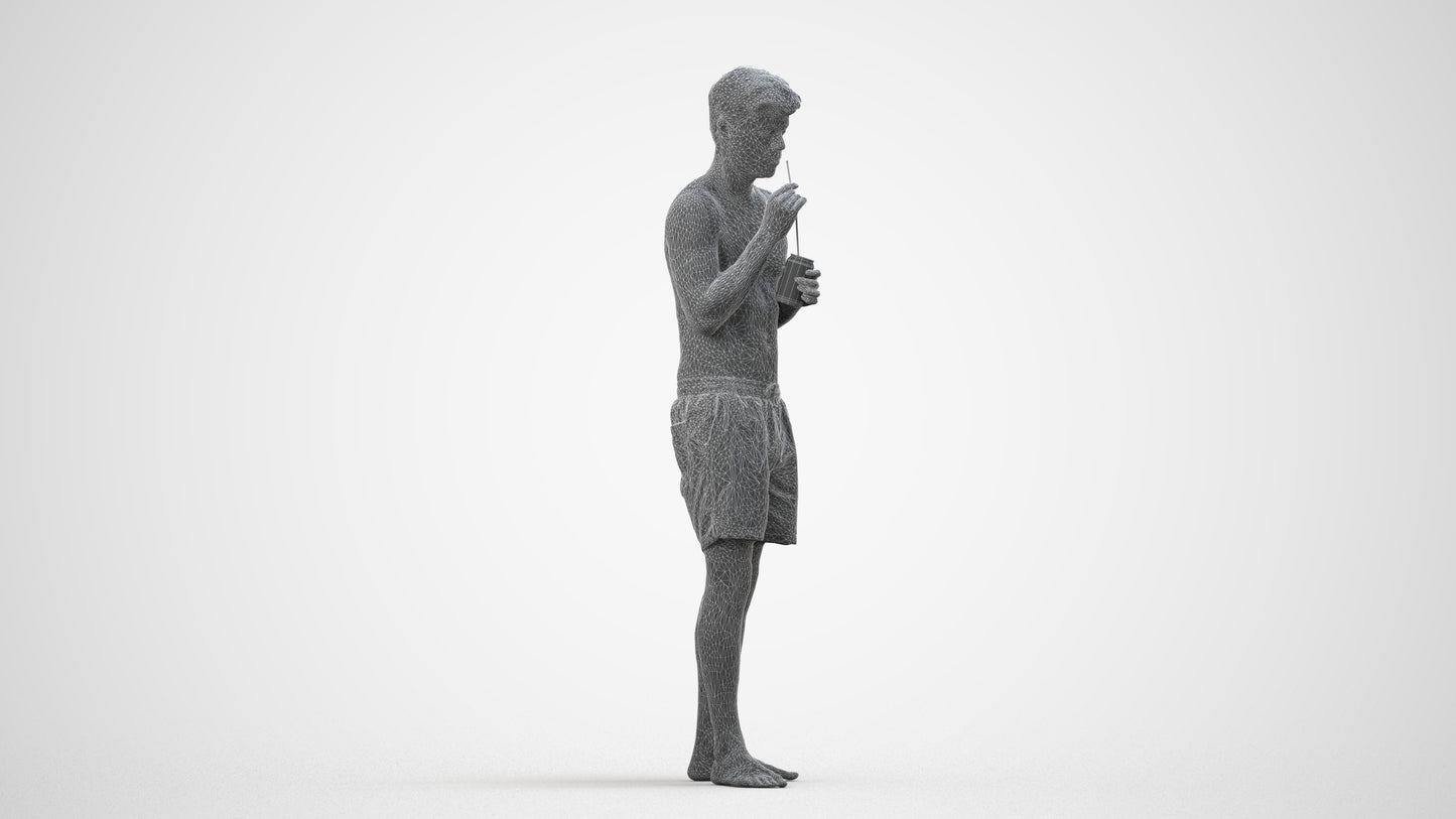 realistic 3D man sport pool, scanned archviz people for Blender and 3ds Max, wireframe side view